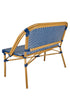 Toulouse Blue on White Medium Frame Bistro Bench Seats 2 PE Rattan BNBPBLU-AX-T