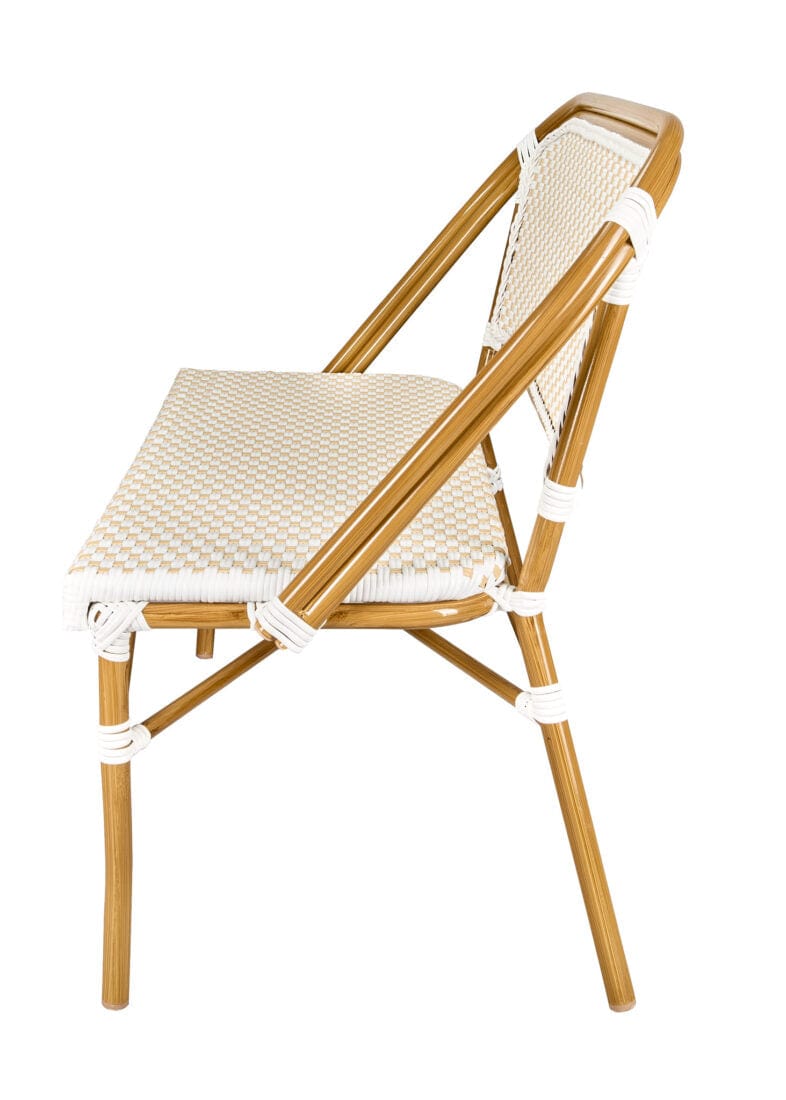 Toulouse White on Beige Medium Frame Bistro Bench Seats 2 PE Rattan BNBPWB-AX-T