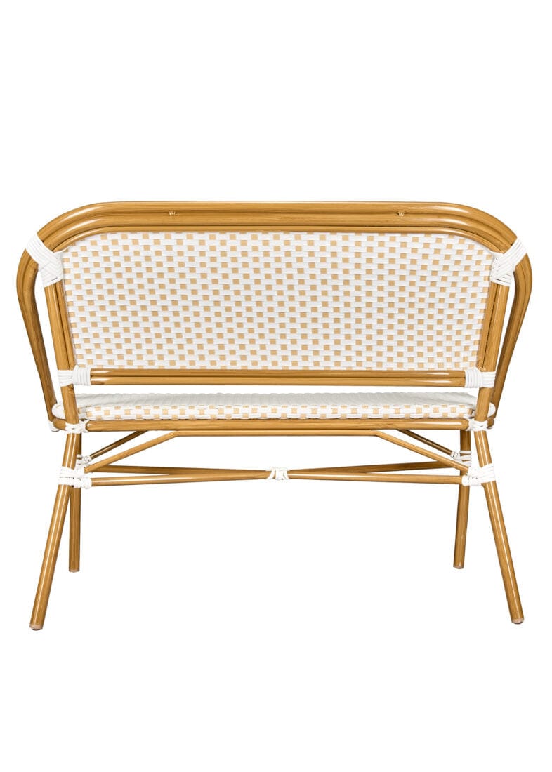 Toulouse White on Beige Medium Frame Bistro Bench Seats 2 PE Rattan BNBPWB-AX-T