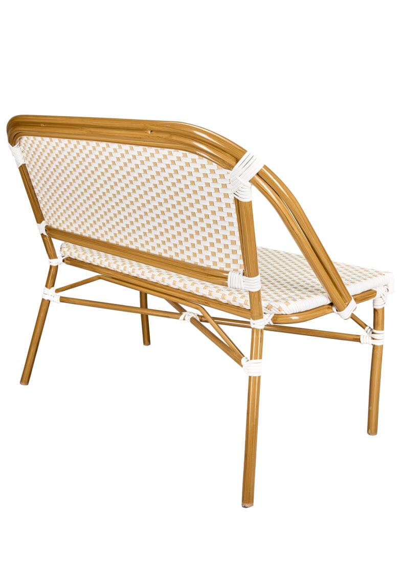 Toulouse White on Beige Medium Frame Bistro Bench Seats 2 PE Rattan BNBPWB-AX-T