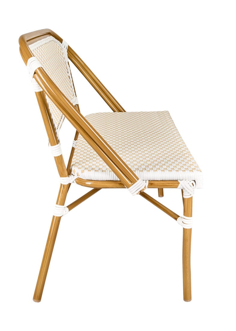 Toulouse White on Beige Medium Frame Bistro Bench Seats 2 PE Rattan BNBPWB-AX-T