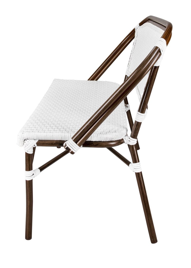 Toulouse White on White Dark Frame Bistro Bench Seats 2 PE Rattan BNBPWWD-AX-T