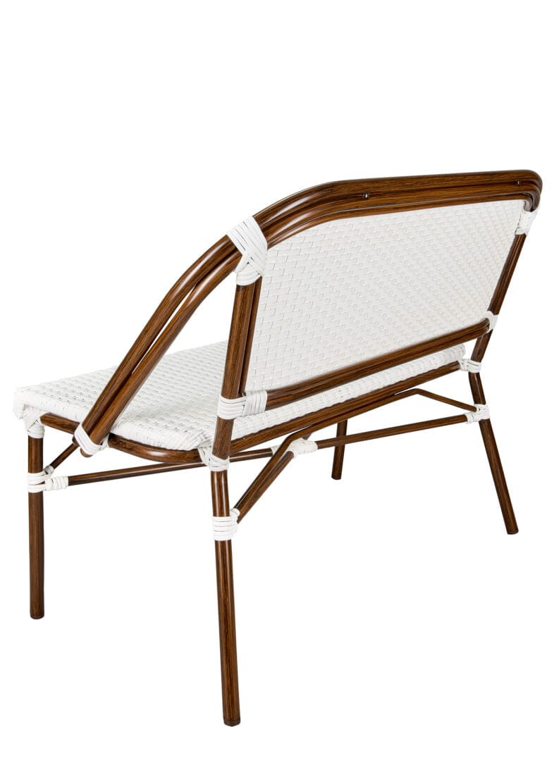 Toulouse White on White Dark Frame Bistro Bench Seats 2 PE Rattan BNBPWWD-AX-T