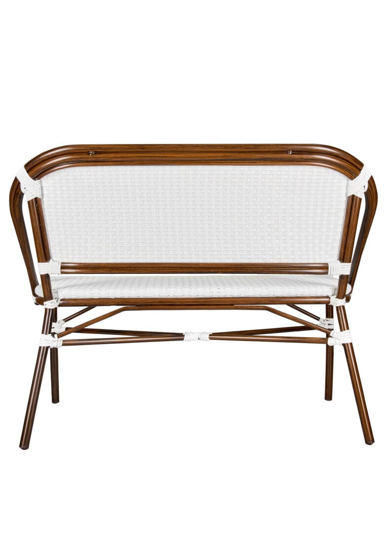 Toulouse White on White Dark Frame Bistro Bench Seats 2 PE Rattan BNBPWWD-AX-T