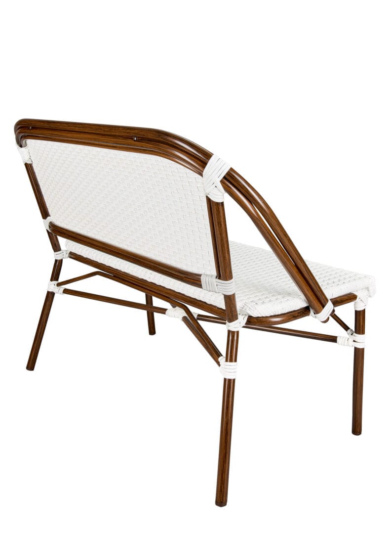 Toulouse White on White Dark Frame Bistro Bench Seats 2 PE Rattan BNBPWWD-AX-T
