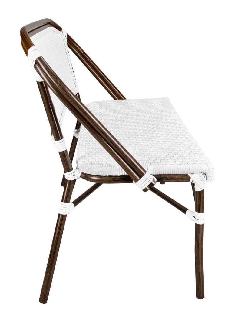 Toulouse White on White Dark Frame Bistro Bench Seats 2 PE Rattan BNBPWWD-AX-T