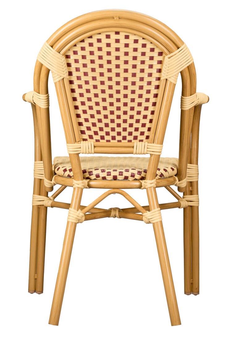 Toulouse Beige and Maroon French Bistro Patio Dining Chair with Arms CBPABM-AX-T