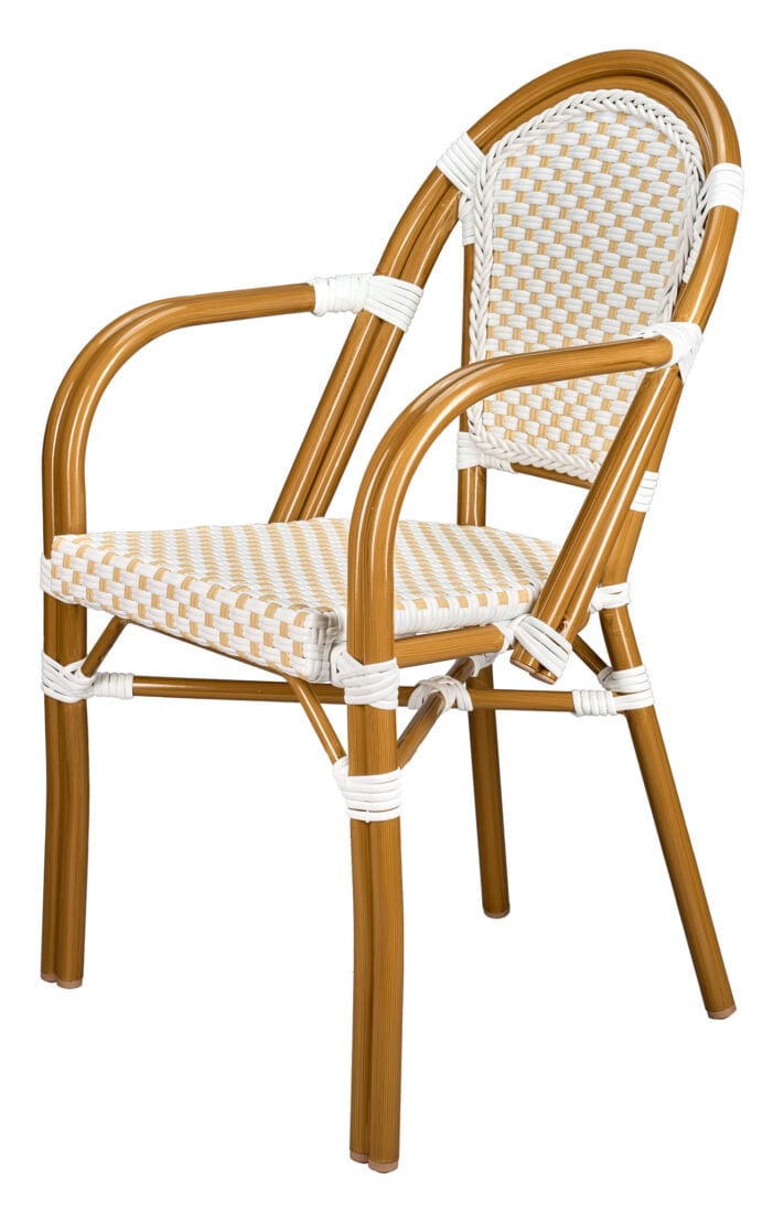 Toulouse White and Beige French Bistro Set Includes  48" x 36" Table and 4 Chairs with Arms FBK-SQ-WB-AWB4-AX