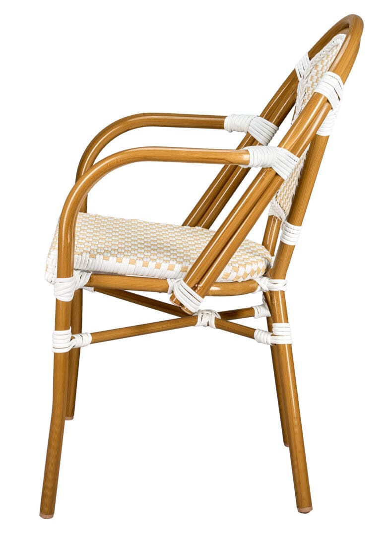 Toulouse White and Beige French Bistro Set Includes  48" x 36" Table and 4 Chairs with Arms FBK-SQ-WB-AWB4-AX