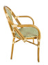 Toulouse Beige and Green French Bistro Set includes 48" x 36" Table and 4 Chairs with Arms FBK-SQ-BG-AW4-AX