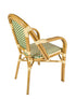 Toulouse Beige and Green French Bistro Set includes 48" x 36" Table and 4 Chairs with Arms FBK-SQ-BG-AW4-AX