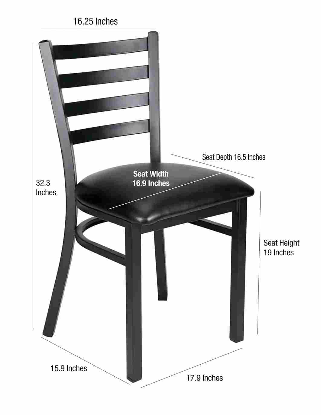Ladder Back Restaurant Chair with Black Metal Frame and Black Vinyl Seat