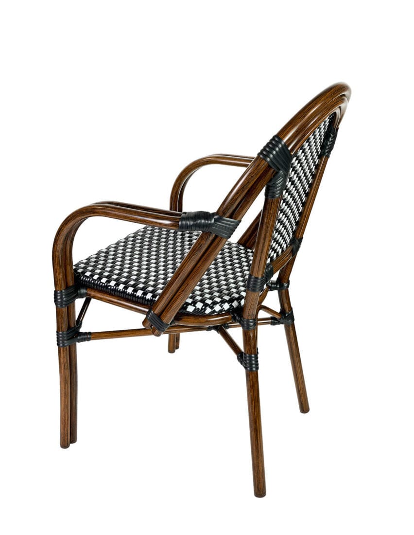 Toulouse Black and White French Bistro Set Includes 48" x 36" Table and 4 Chairs with Arms FBK-SQ-BLA-ABLA4-AX