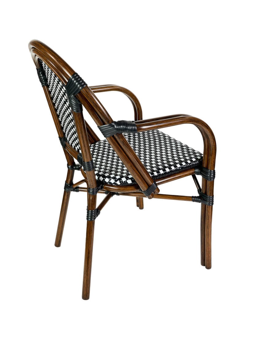 Toulouse Black and White French Bistro Set Includes 48" x 36" Table and 4 Chairs with Arms FBK-SQ-BLA-ABLA4-AX