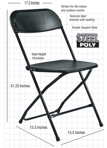 Black Folding Chair (Steel-Poly Chair) Samson Series Heavy Duty 2 Year Warranty by Chivari CFPB-CX-T