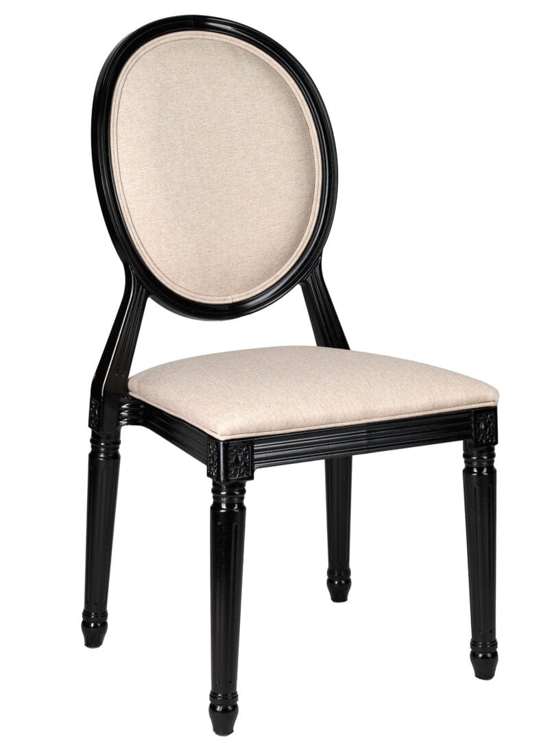 Black Resin Louis Pop Chair with Burlap Fabric Seat and Back
