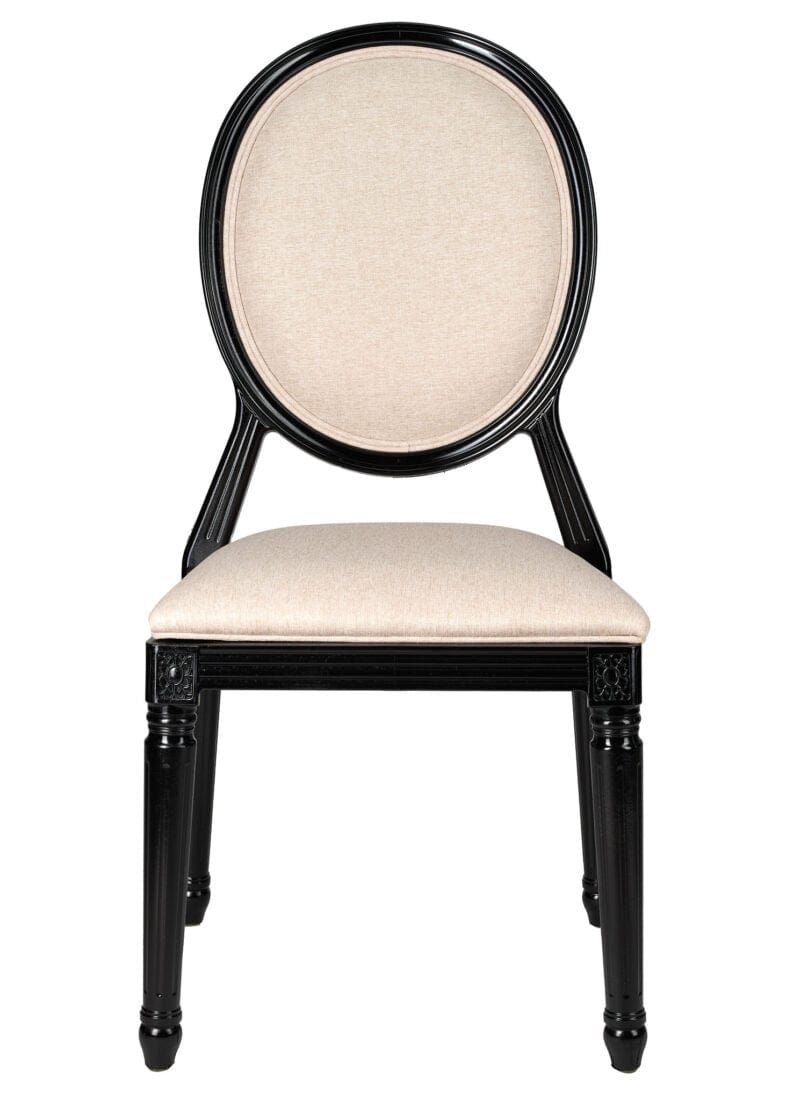 Chivari Black Resin Louis Pop Chair with Burlap Fabric Seat and Back CLPRBBB-ZG-T