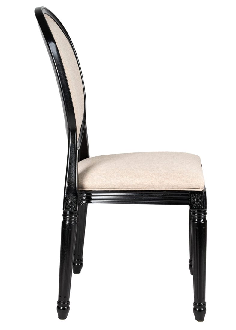 Chivari Black Resin Louis Pop Chair with Burlap Fabric Seat and Back CLPRBBB-ZG-T