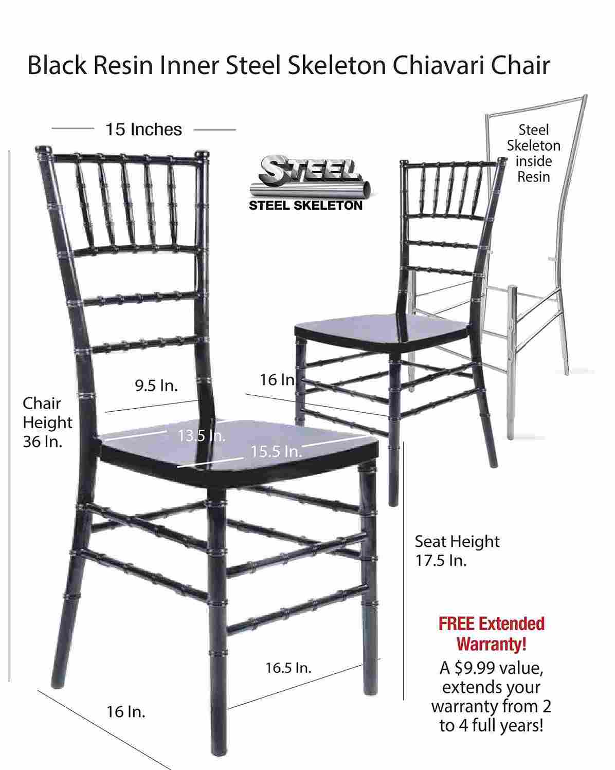 Chivari 100 Person Luxury Event Package:  Includes 100 Black Resin Steel Core Chiavari Chairs Plus 10 Round 72