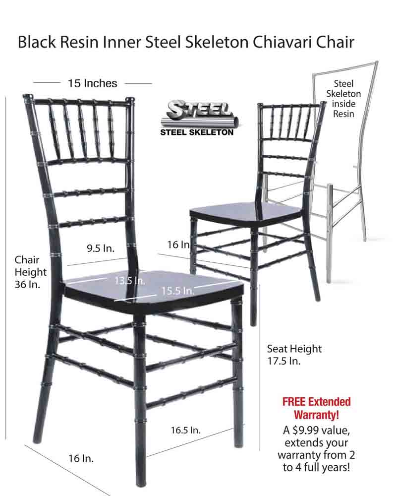 Chivari Black Resin Steel Skeleton™ Chiavari Chair- 4 Pack - Some Assembly Required CCRB-U4-STEEL-AX-T-4