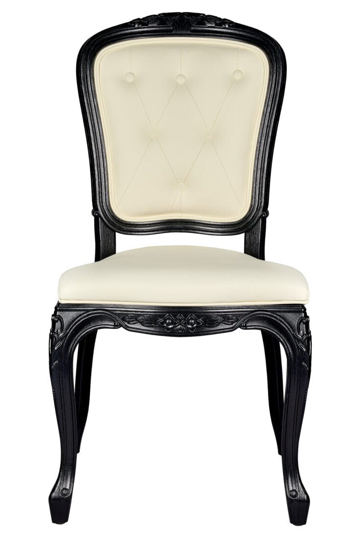 Black Resin Royal Chair with Ivory Vinyl Seat and Ivory Vinyl Tufted Back Similar to Louis Pop Style - Essex