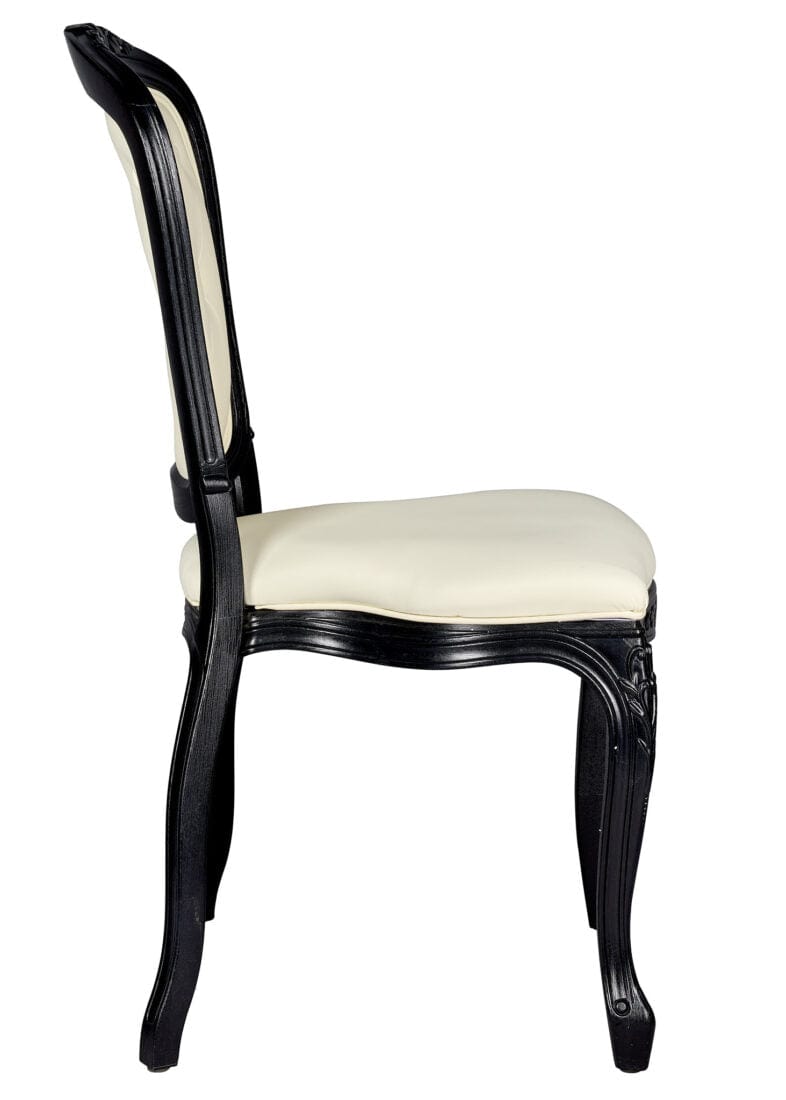 Chivari Black Resin Royal Chair with Ivory Vinyl Seat and Ivory Vinyl Tufted Back Similar to Louis Pop Style - Essex CRRBIT-ZG-T