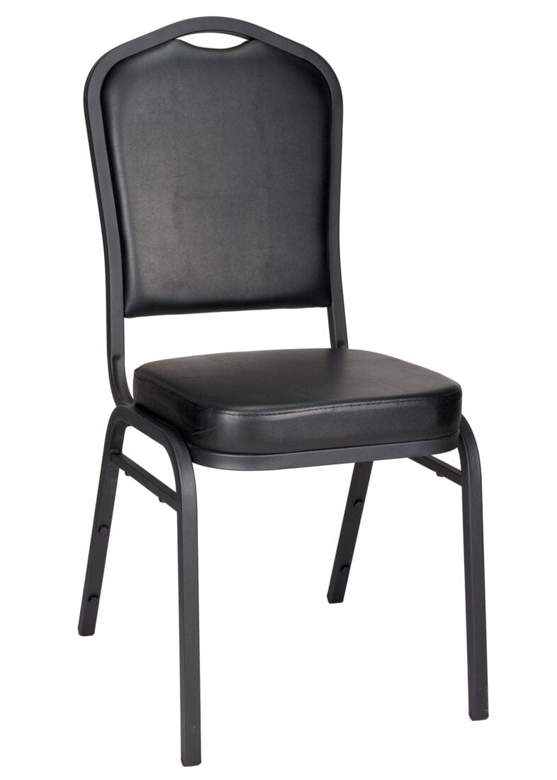 Chivari Black Vinyl on Black Frame Crown Banquet Chair CQCVBB-ZF-T