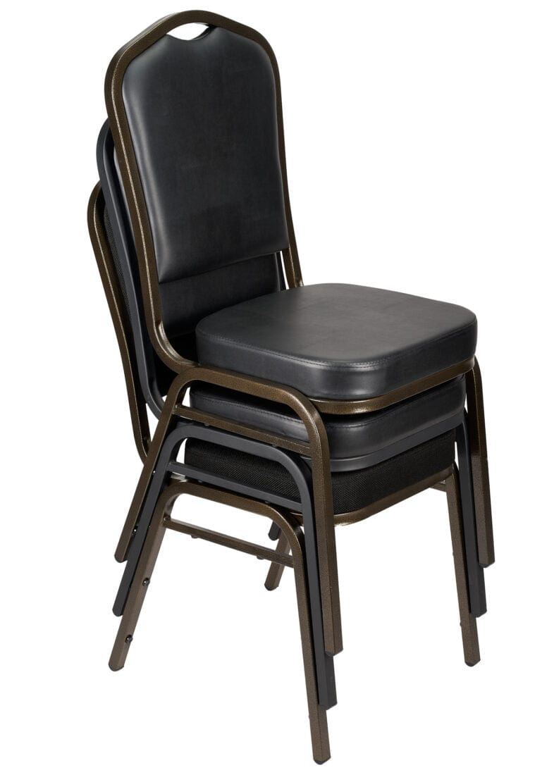 Chivari Black Vinyl on Black Frame Crown Banquet Chair CQCVBB-ZF-T