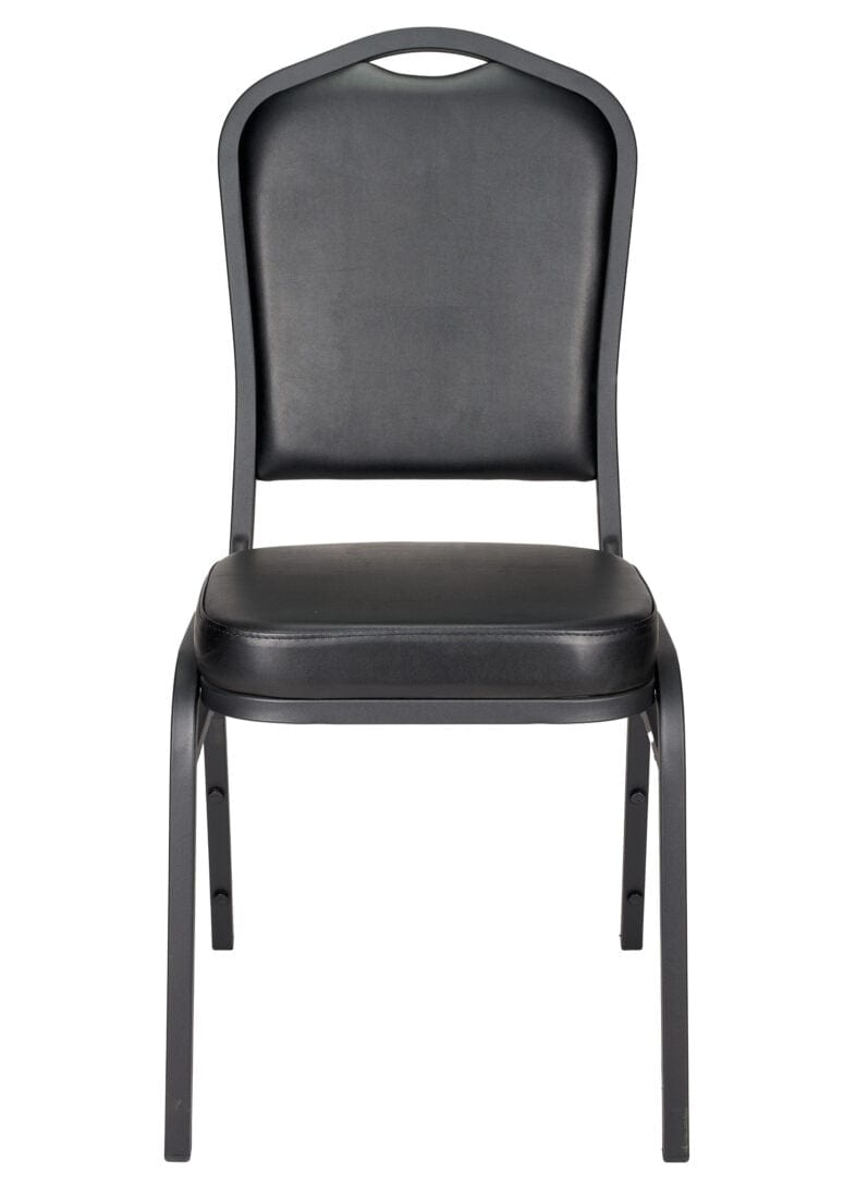 Chivari Black Vinyl on Black Frame Crown Banquet Chair CQCVBB-ZF-T