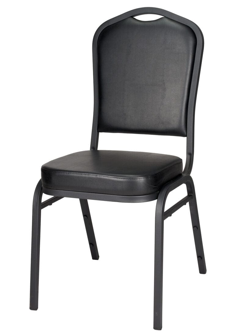 Chivari Black Vinyl on Black Frame Crown Banquet Chair CQCVBB-ZF-T