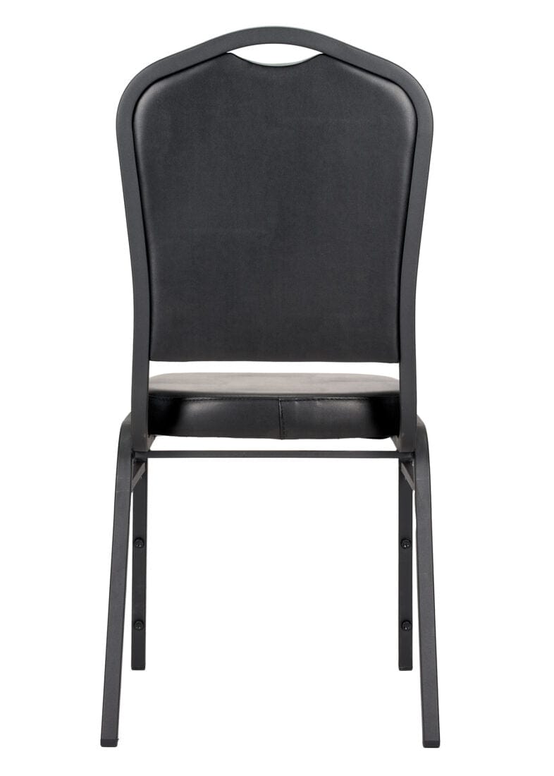 Chivari Black Vinyl on Black Frame Crown Banquet Chair CQCVBB-ZF-T