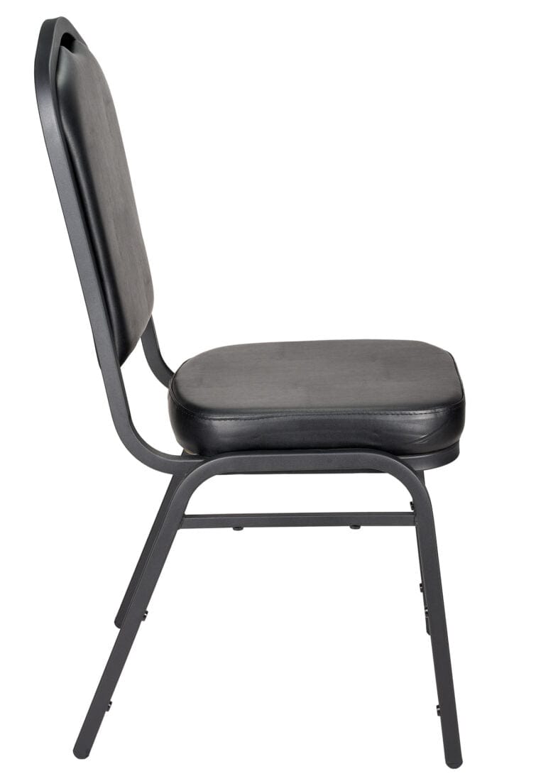 Chivari Black Vinyl on Black Frame Crown Banquet Chair CQCVBB-ZF-T