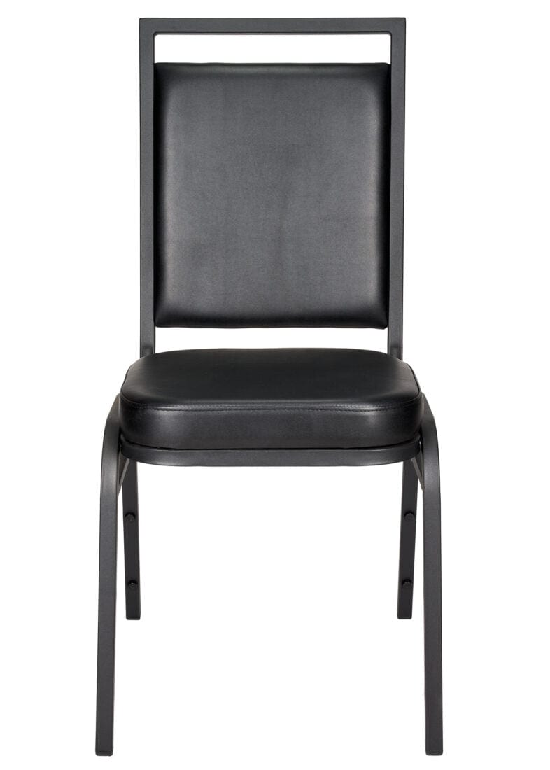 Black Vinyl on Black Vein Steel Frame Square Back Banquet Chair