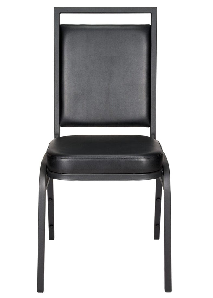 Black Vinyl on Black Steel Frame Square Back Banquet Chair