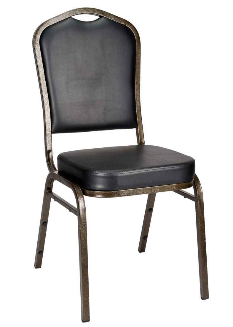 Chivari Black Vinyl on Gold Vein Frame Crown Banquet Chair CQCVBU-ZF-T