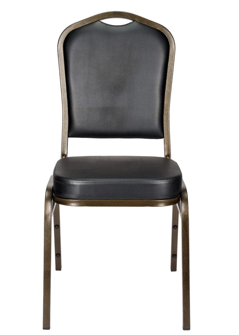 Chivari Black Vinyl on Gold Vein Frame Crown Banquet Chair CQCVBU-ZF-T