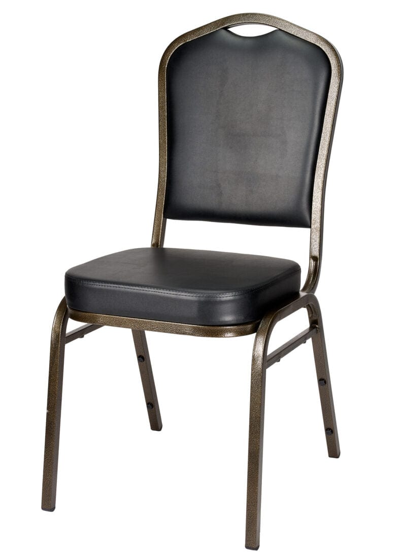 Chivari Black Vinyl on Gold Vein Frame Crown Banquet Chair CQCVBU-ZF-T