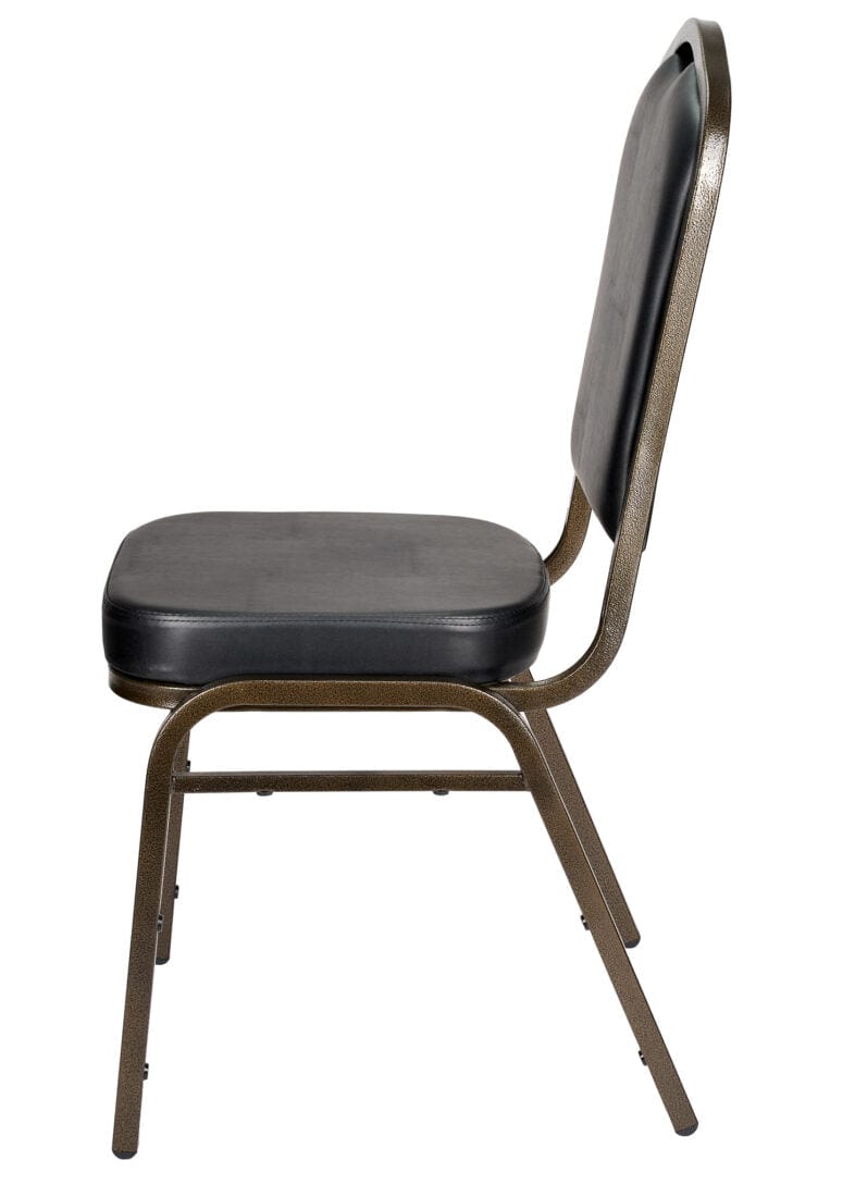 Chivari Black Vinyl on Gold Vein Frame Crown Banquet Chair CQCVBU-ZF-T