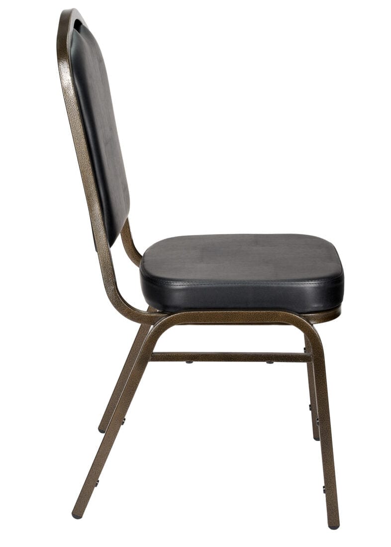Chivari Black Vinyl on Gold Vein Frame Crown Banquet Chair CQCVBU-ZF-T