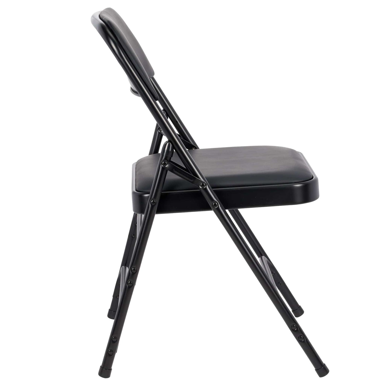 Chivari Black Metal Folding Chair with Black Vinyl Cushion CFMVBB1-CX-T
