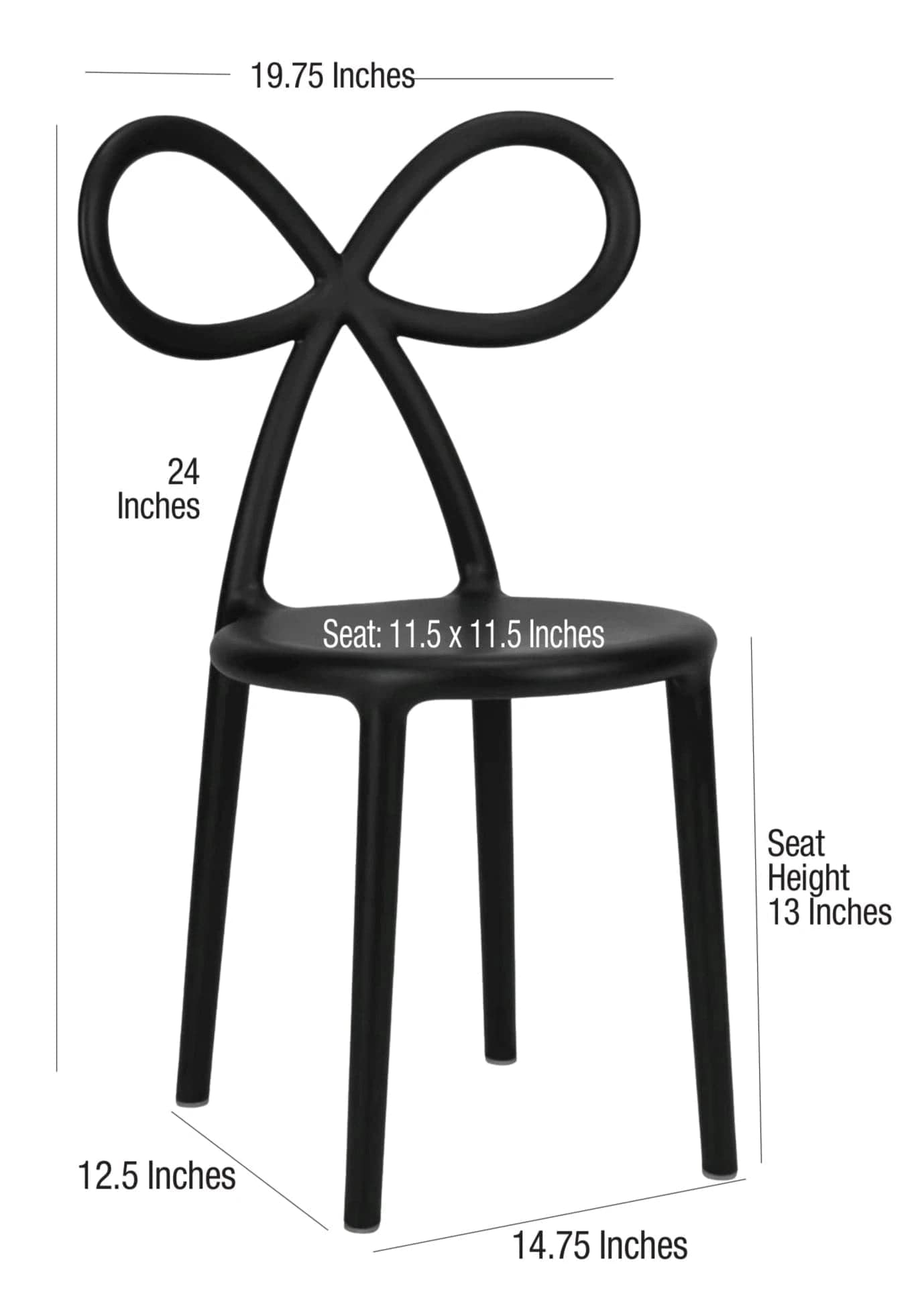 Chivari Kids Black Resin Bow Chair with Round Seat CBORB-KID-ZG
