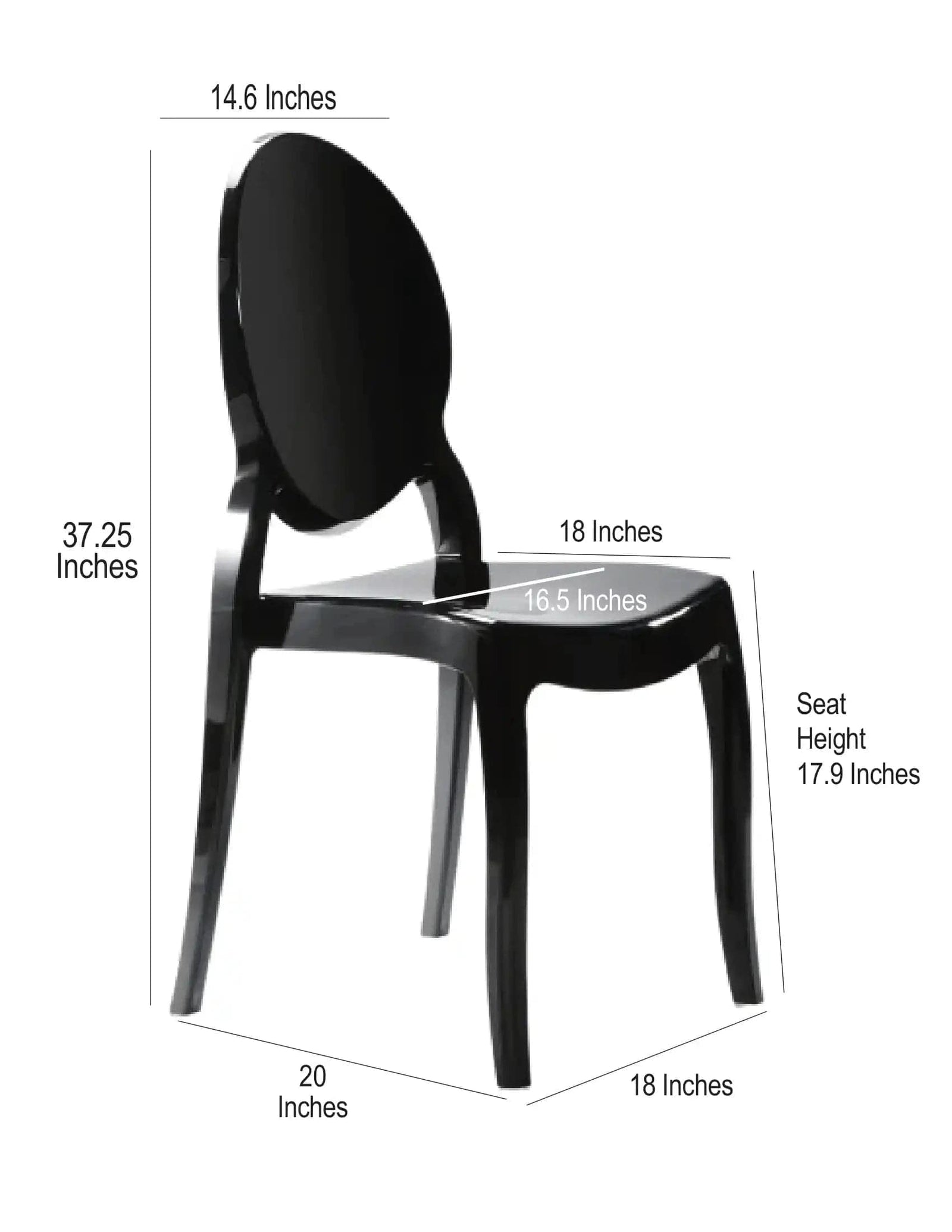 Chivari Black Resin Oval Back Sophia Ghost Chair CGSRB-ZG-T