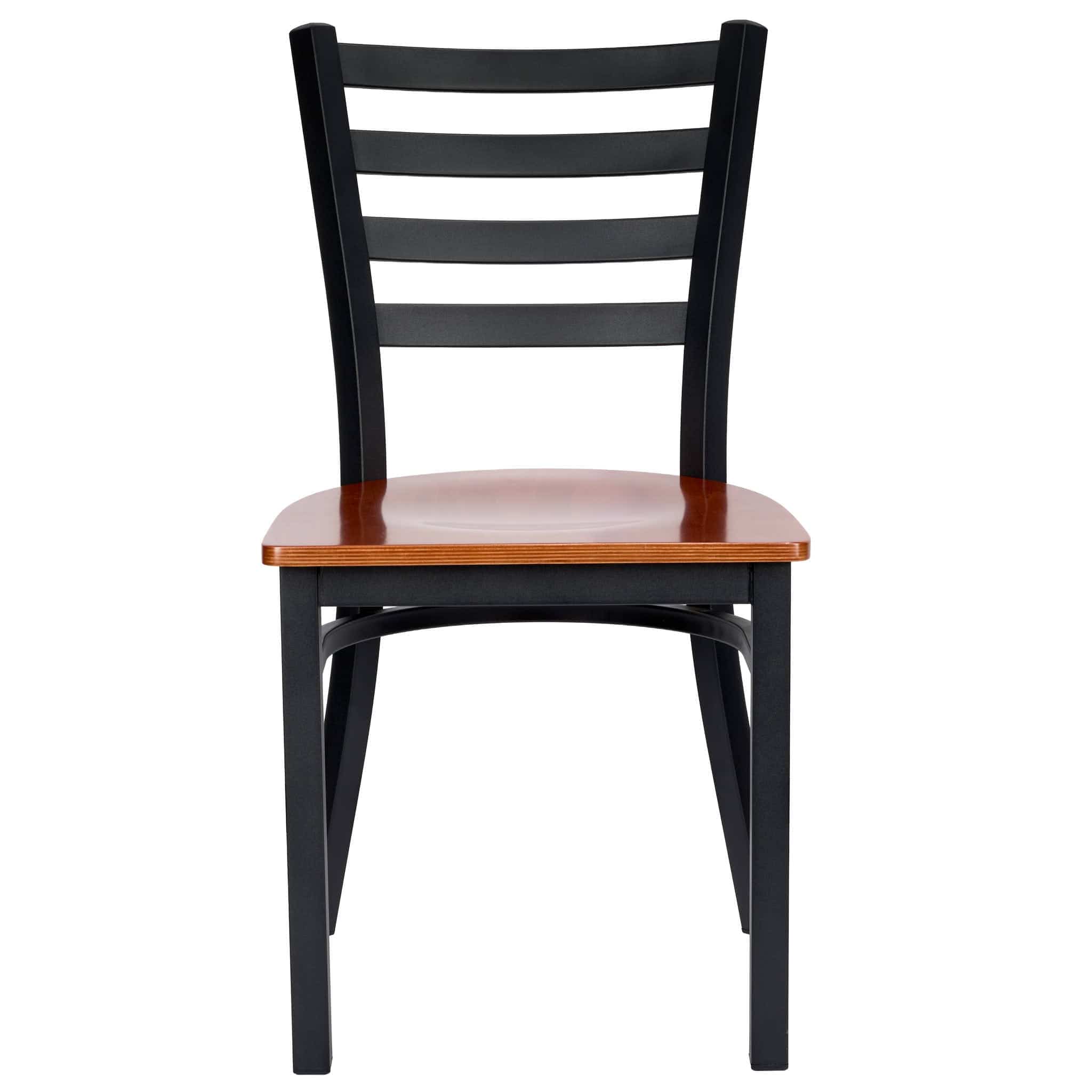 Ladder Back Restaurant Chair with Black Frame and Cherry Wood Seat