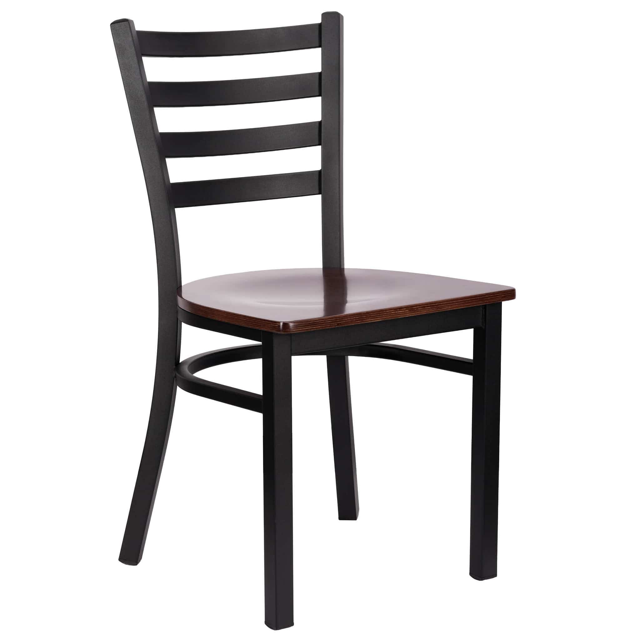 Ladder Back Restaurant Chair with Black Frame and Dark Wood Seat