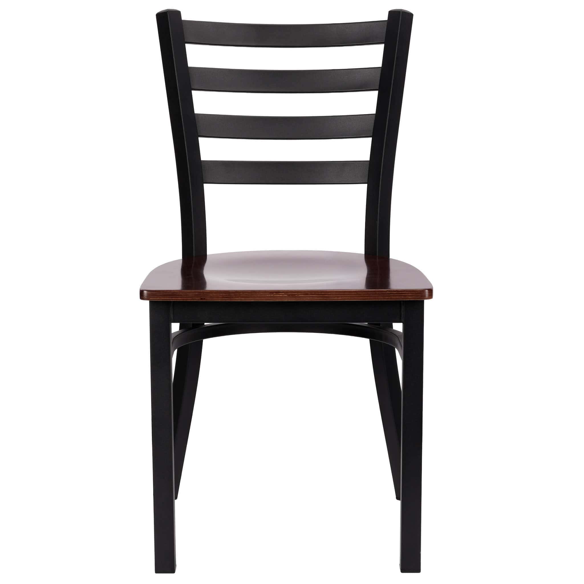 Ladder Back Restaurant Chair with Black Frame and Dark Wood Seat