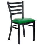 Ladder Back Restaurant Chair with Black Metal Frame and Green Vinyl Seat