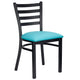 Chivari Ladder Back Restaurant Chair with Black Metal Frame and Light Blue Vinyl Seat CLMBVLBL-ZF-KT