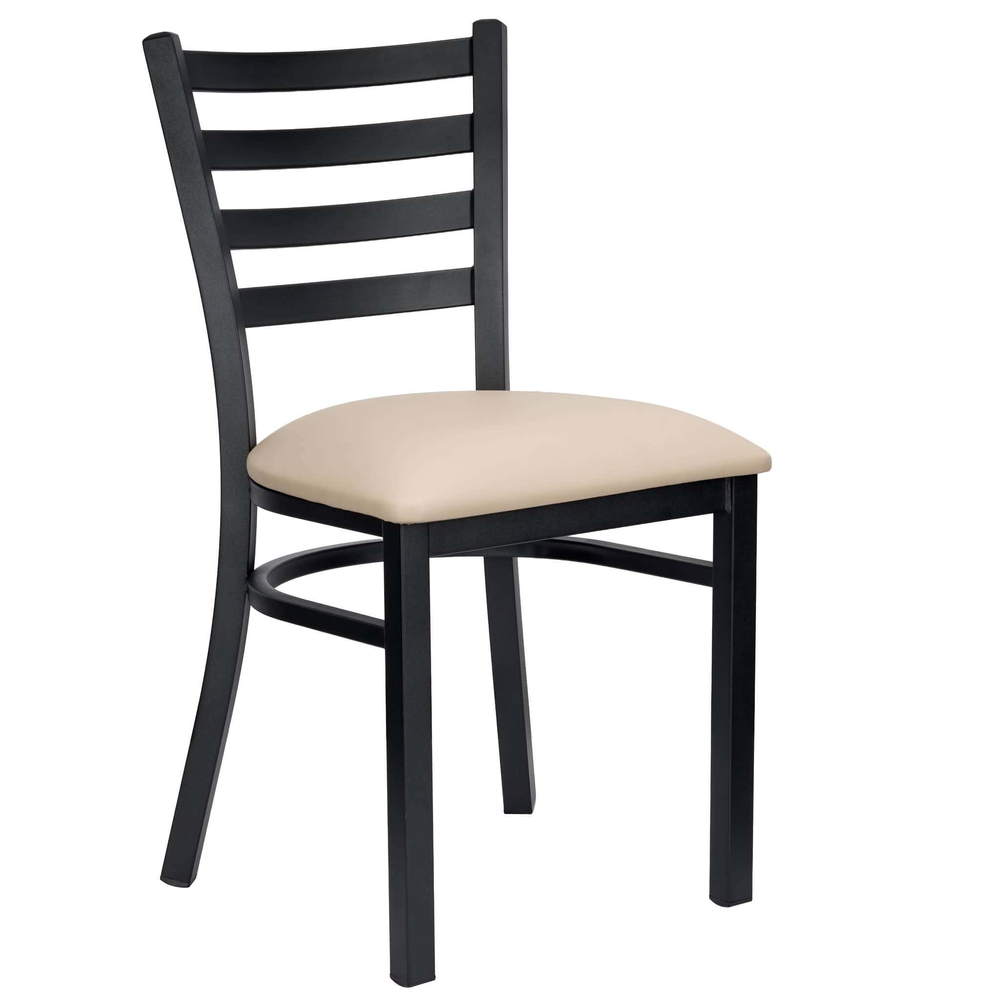 Chivari Ladder Back Restaurant Chair with Black Metal Frame and Light Gray Vinyl Seat CLMBVLGY-ZF-KT