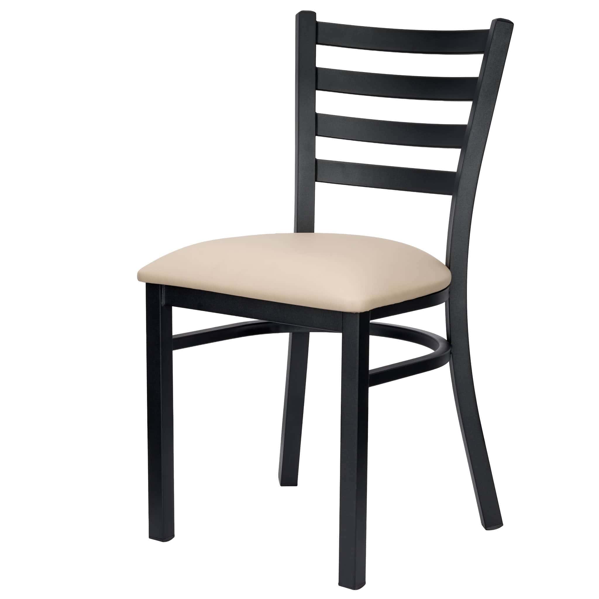 Chivari Ladder Back Restaurant Chair with Black Metal Frame and Light Gray Vinyl Seat CLMBVLGY-ZF-KT