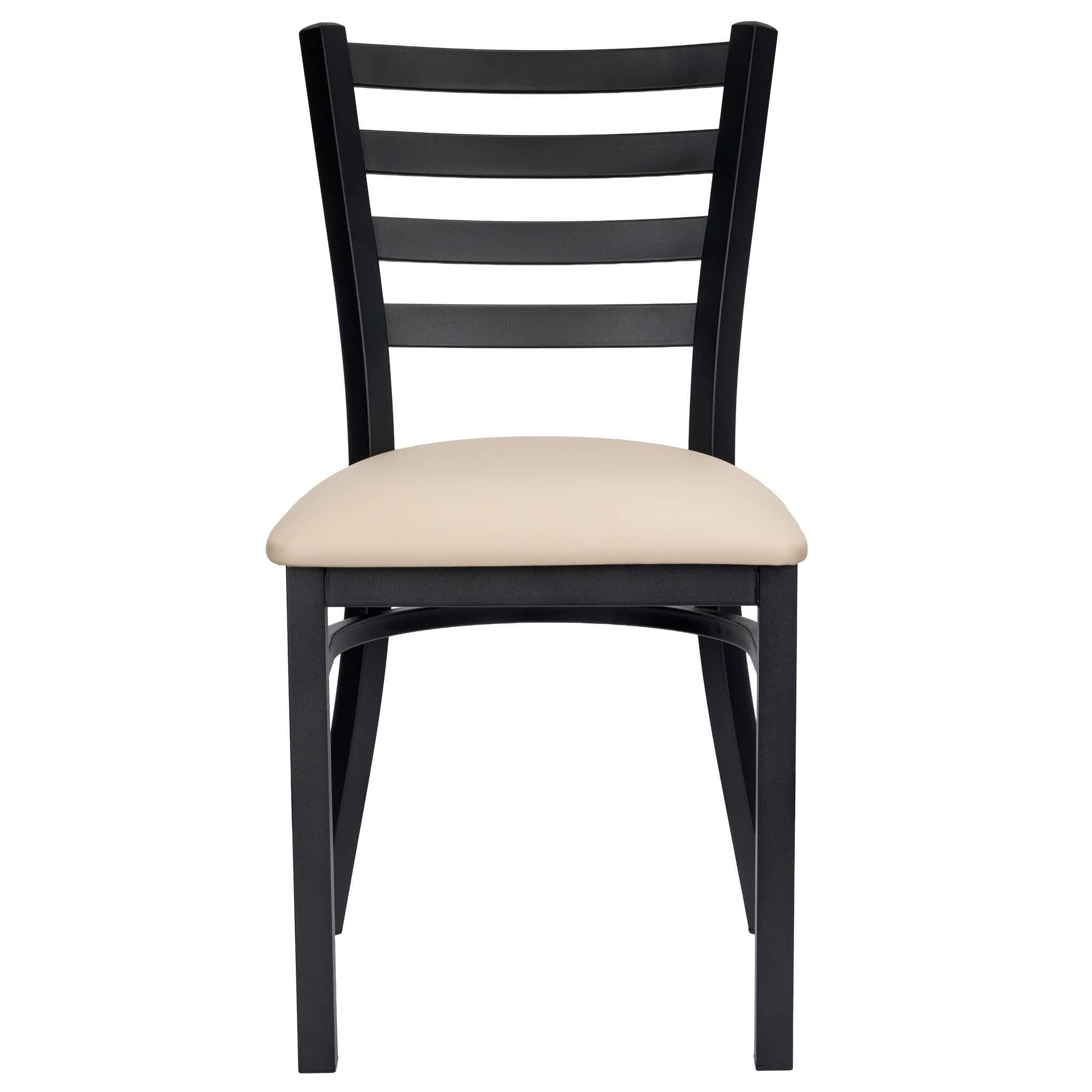 Chivari Ladder Back Restaurant Chair with Black Metal Frame and Light Gray Vinyl Seat CLMBVLGY-ZF-KT